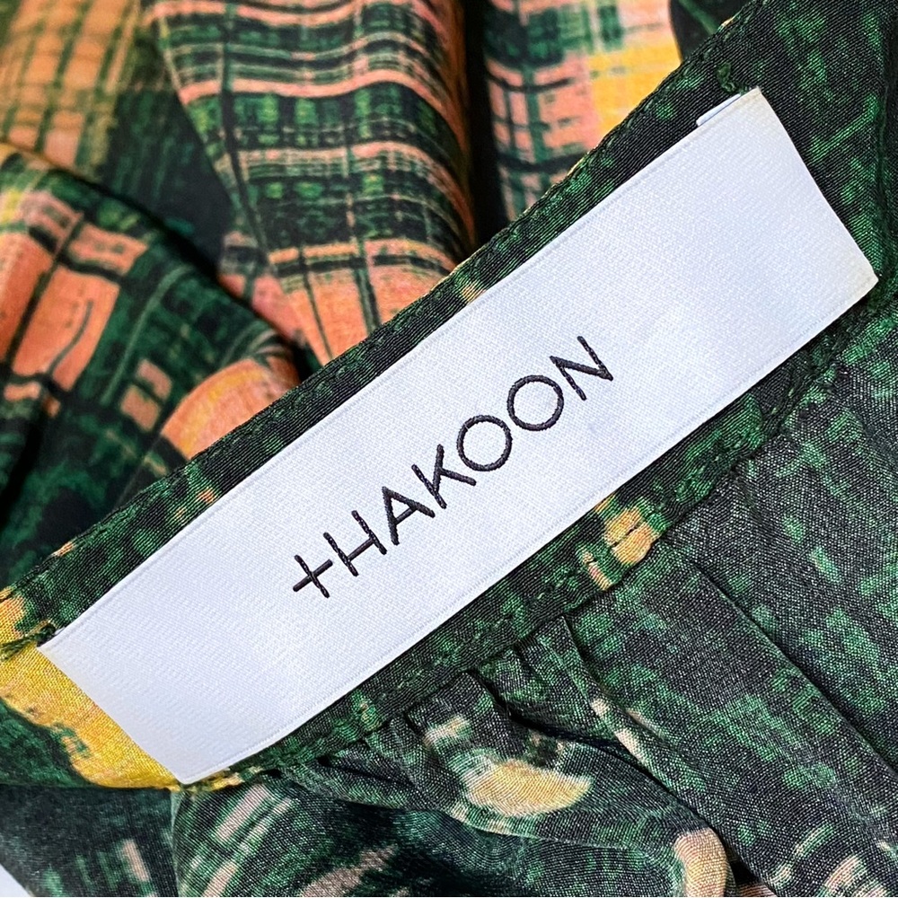 THAKOON yellow peach green print silk button down neck v-neck long sleeve top - Picture 7 of 11